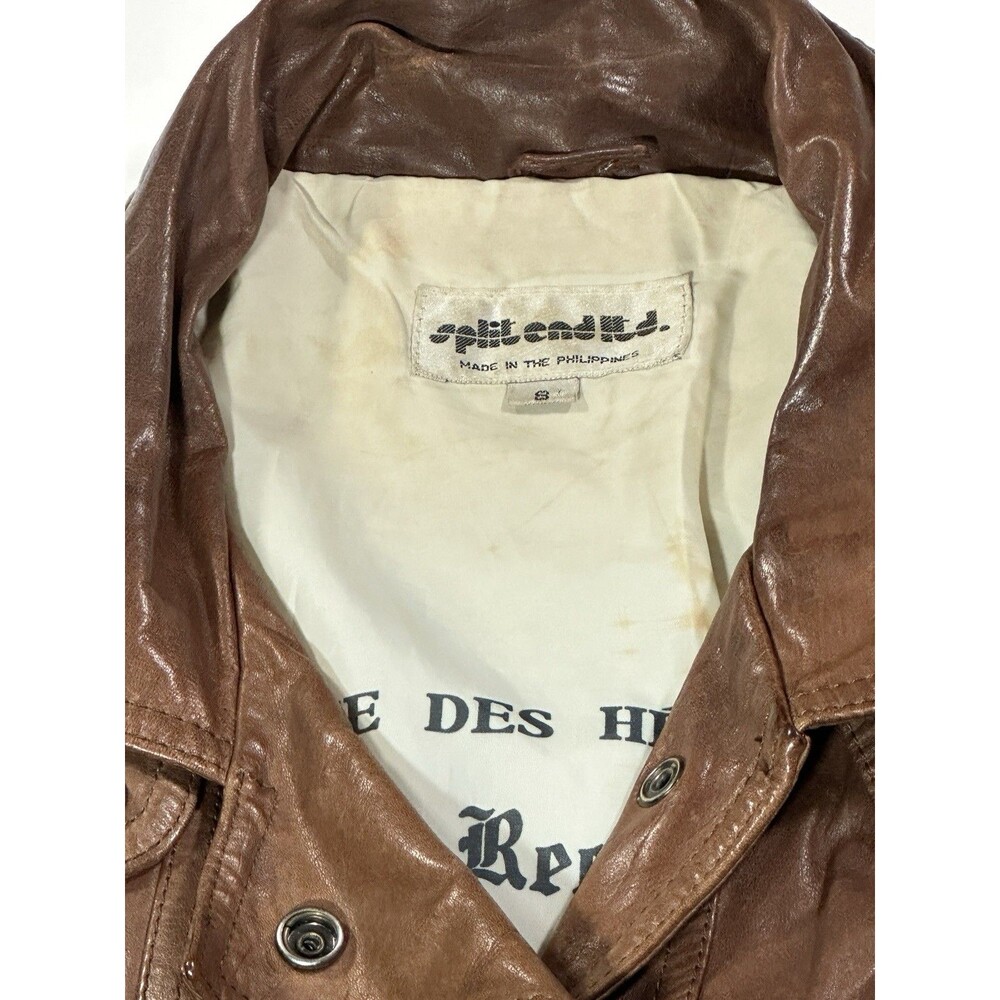 Vintage 80s Split End Ltd Leather Bomber Jacket Brown Men’s Size Small 1980s - Picture 7 of 16